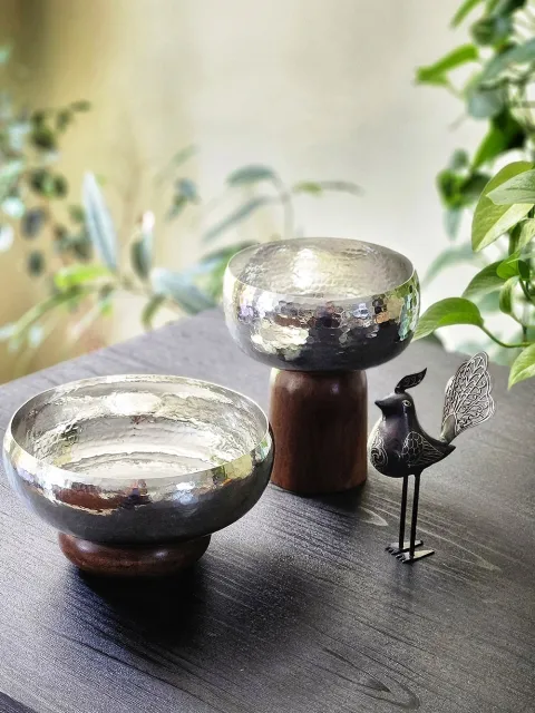 کاسه پایه دار مسی چوبی