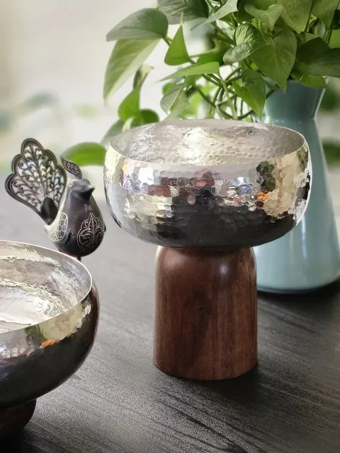 کاسه پایه دار مسی چوبی
