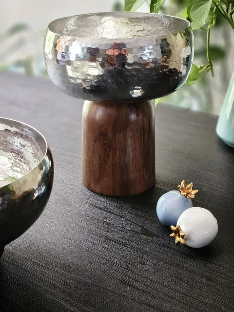 کاسه پایه دار مسی چوبی