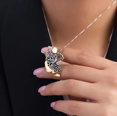 گردنبند نقره نقشه ایران قلمزنی