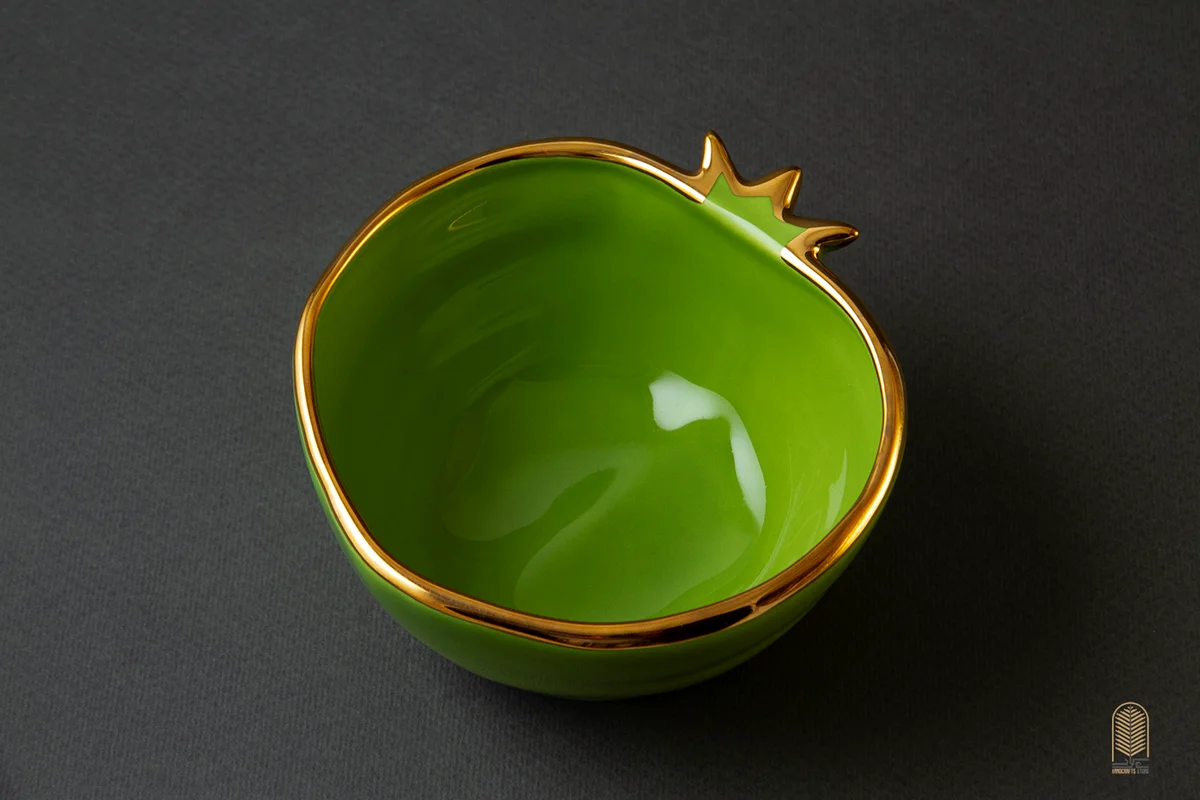 کاسه سرامیکی انار دور طلایی سبز