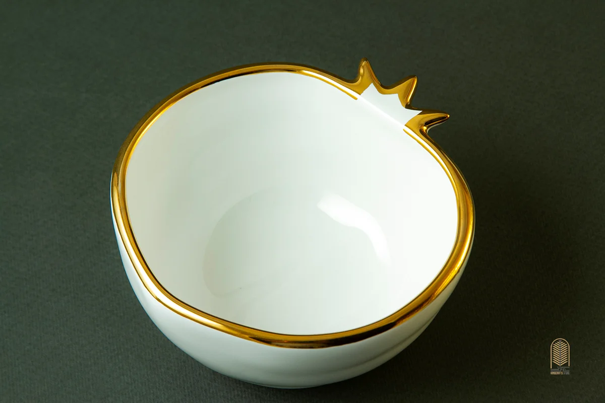 کاسه سرامیکی انار دور طلایی سفید